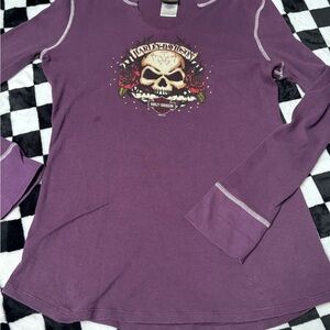 Harley-Davidson women Skull Graphic Purple Long Sleeve Tee
